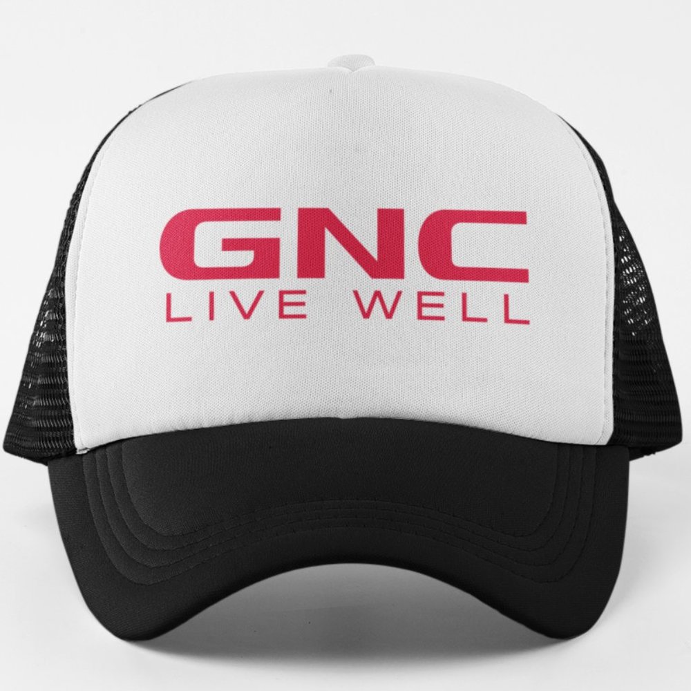 NEW GNC Live Well Wordmark Foam Trucker Mesh Snapback Hat 2TONE BLACK